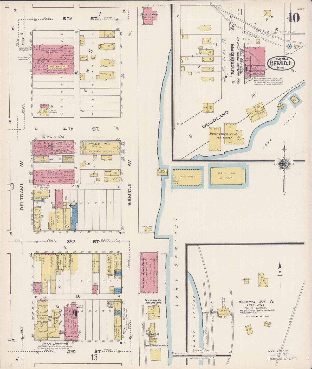 Sanborn Fire Insurance Map from Bemidji, Beltrami County, Minnesota (1922), Sheet #0010 - Historic Sanborn Fire Insurance Map Print, vintage old map wall art, antique decor, genealogy gift, Minnesota Minnesota map