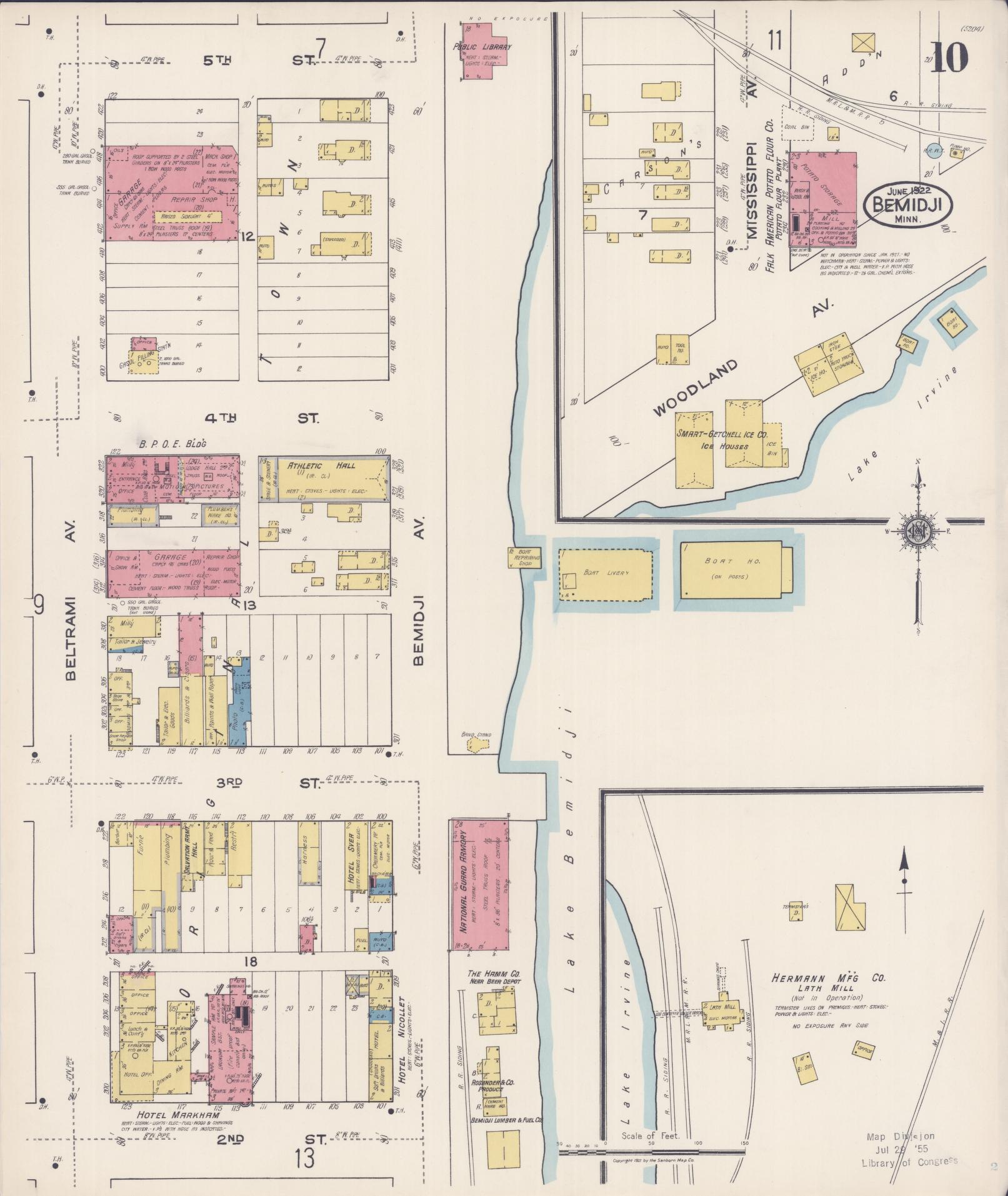Sanborn Fire Insurance Map from Bemidji, Beltrami County, Minnesota (1922), Sheet #0010 - Historic Sanborn Fire Insurance Map Print, vintage old map wall art, antique decor, genealogy gift, Minnesota Minnesota map