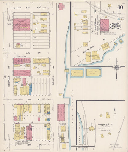 Sanborn Fire Insurance Map from Bemidji, Beltrami County, Minnesota (1922), Sheet #0010 - Historic Sanborn Fire Insurance Map Print, vintage old map wall art, antique decor, genealogy gift, Minnesota Minnesota map