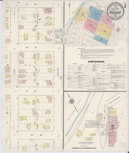 Sanborn Fire Insurance Map from Warsaw, Hancock County, Illinois (1912), Sheet #0001 - Historic Sanborn Fire Insurance Map Print, vintage old map wall art, antique decor, genealogy gift, Illinois Illinois map