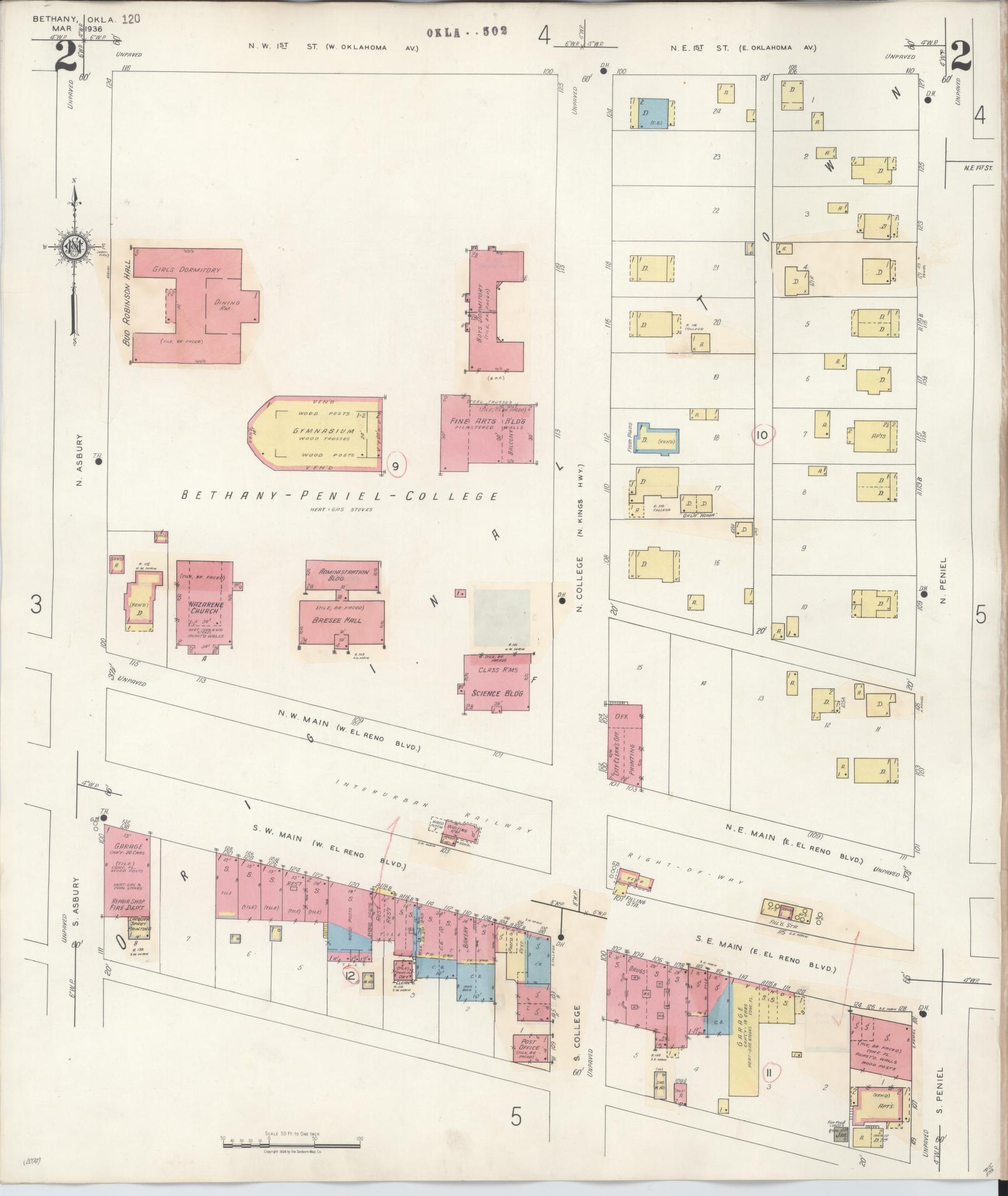 Sanborn Fire Insurance Map from Bethany, Oklahoma County, Oklahoma (1942), Sheet #0002 - Complete Map Set gallery image, historic Sanborn map, vintage wall art, Bethany Oklahoma