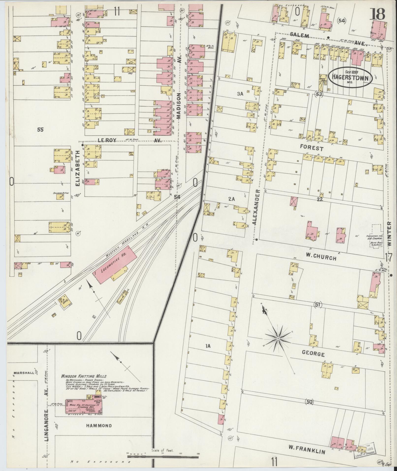 Washington, Maryland - 1897 - Sanborn Fire Insurance Map, Sheet #0018 - Historic Sanborn Fire Insurance Map Print, Washington Maryland 1897 0018 vintage old map wall art