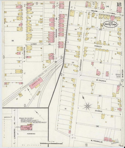 Washington, Maryland - 1897 - Sanborn Fire Insurance Map, Sheet #0018 - Historic Sanborn Fire Insurance Map Print, Washington Maryland 1897 0018 vintage old map wall art