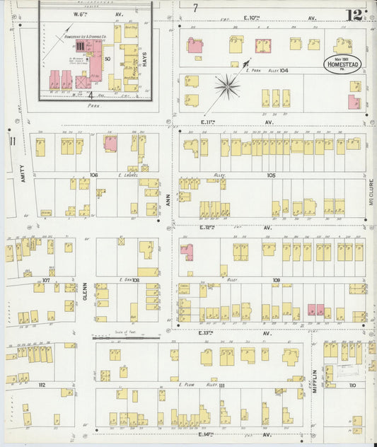Sanborn Fire Insurance Map from Homestead, Allegheny County, Pennsylvania (1901), Sheet #0012 - Historic Sanborn Fire Insurance Map Print, vintage old map wall art, antique decor, genealogy gift, Pennsylvania Pennsylvania map