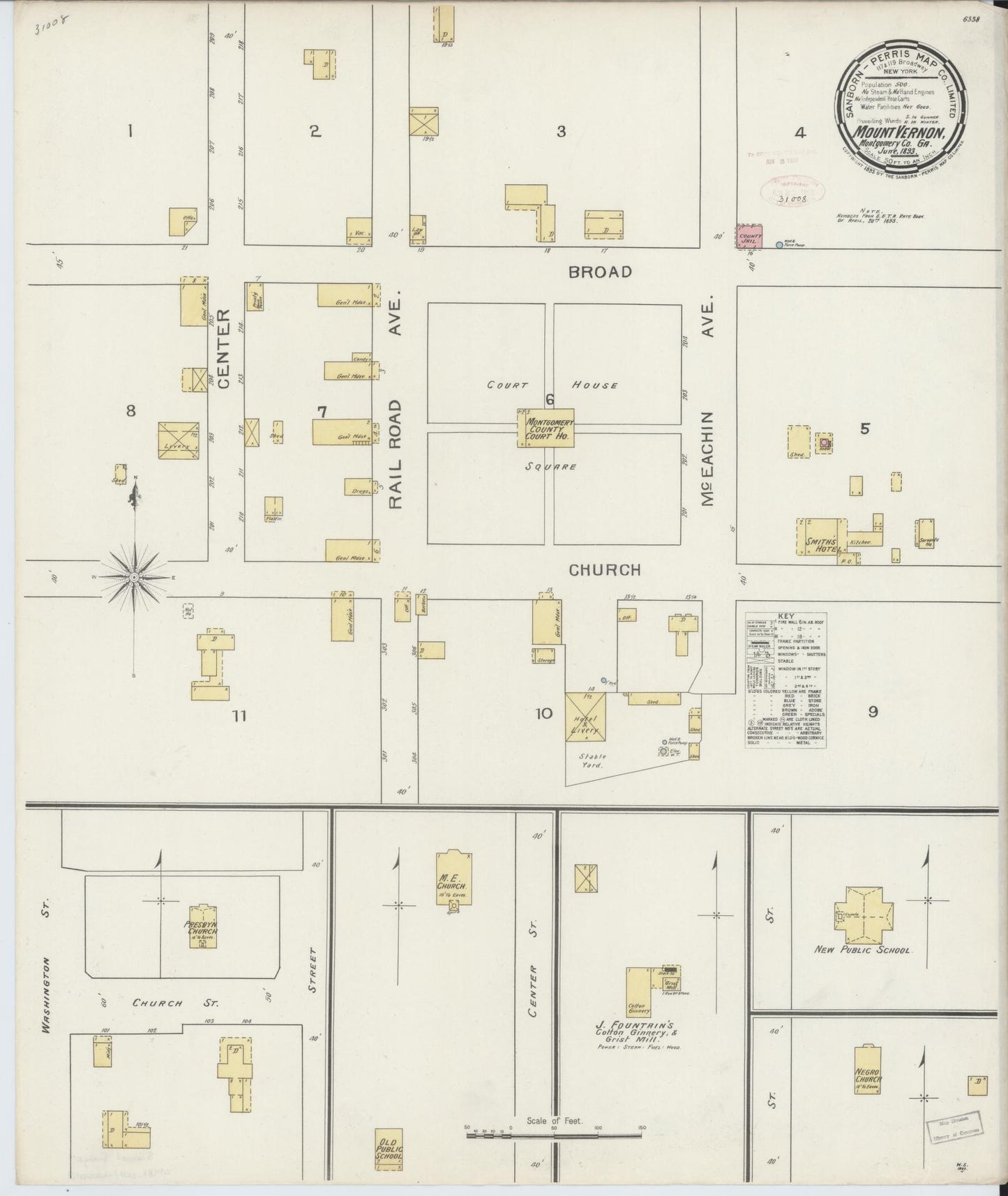Sanborn Fire Insurance Map from Mount Vernon, Montgomery County, Georgia (1893), Sheet #0001 - Historic Sanborn Fire Insurance Map Print, vintage old map wall art, antique decor, genealogy gift, Georgia Georgia map