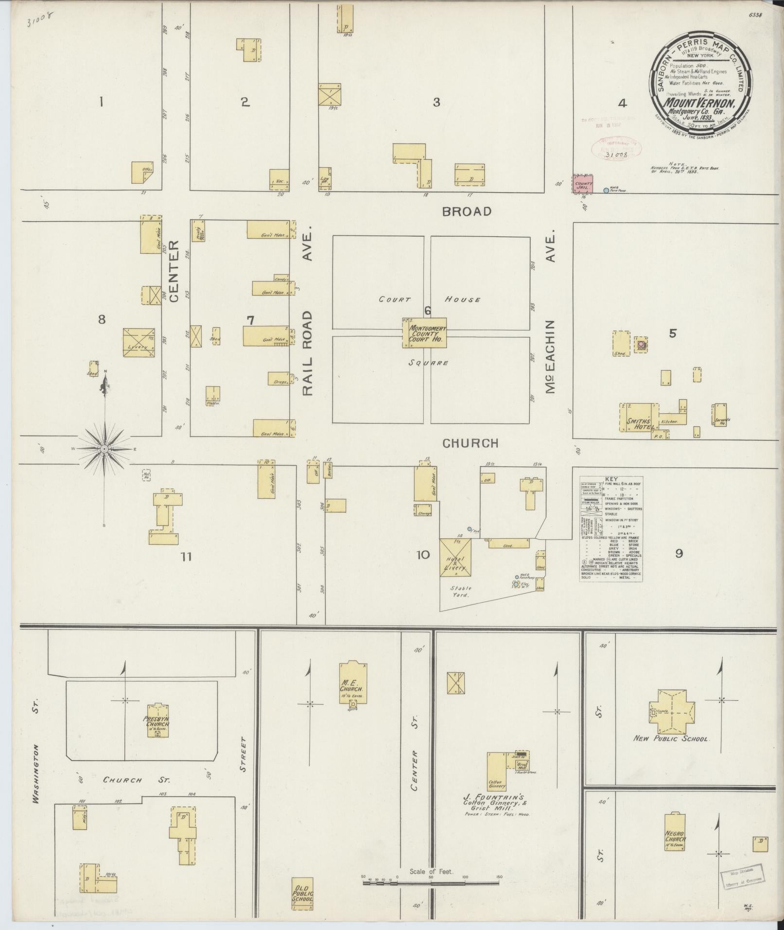 Sanborn Fire Insurance Map from Mount Vernon, Montgomery County, Georgia (1893), Sheet #0001 - Historic Sanborn Fire Insurance Map Print, vintage old map wall art, antique decor, genealogy gift, Georgia Georgia map