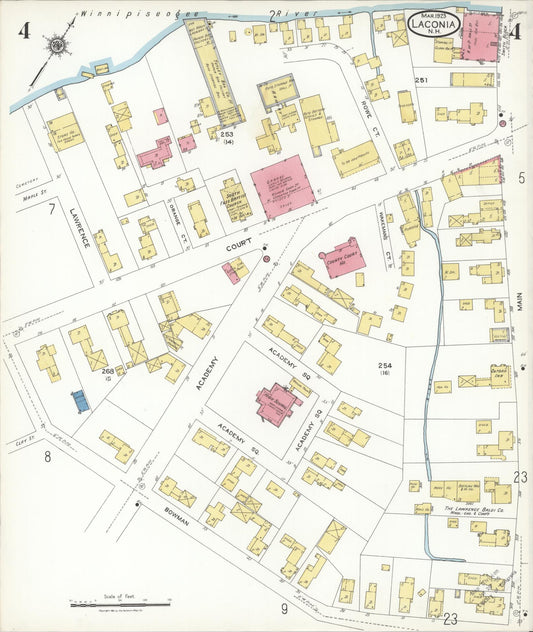 Sanborn Fire Insurance Map from Laconia, Belknap County, New Hampshire (1923), Sheet #0004 - Historic Sanborn Fire Insurance Map Print, vintage old map wall art, antique decor, genealogy gift, New Hampshire New Hampshire map