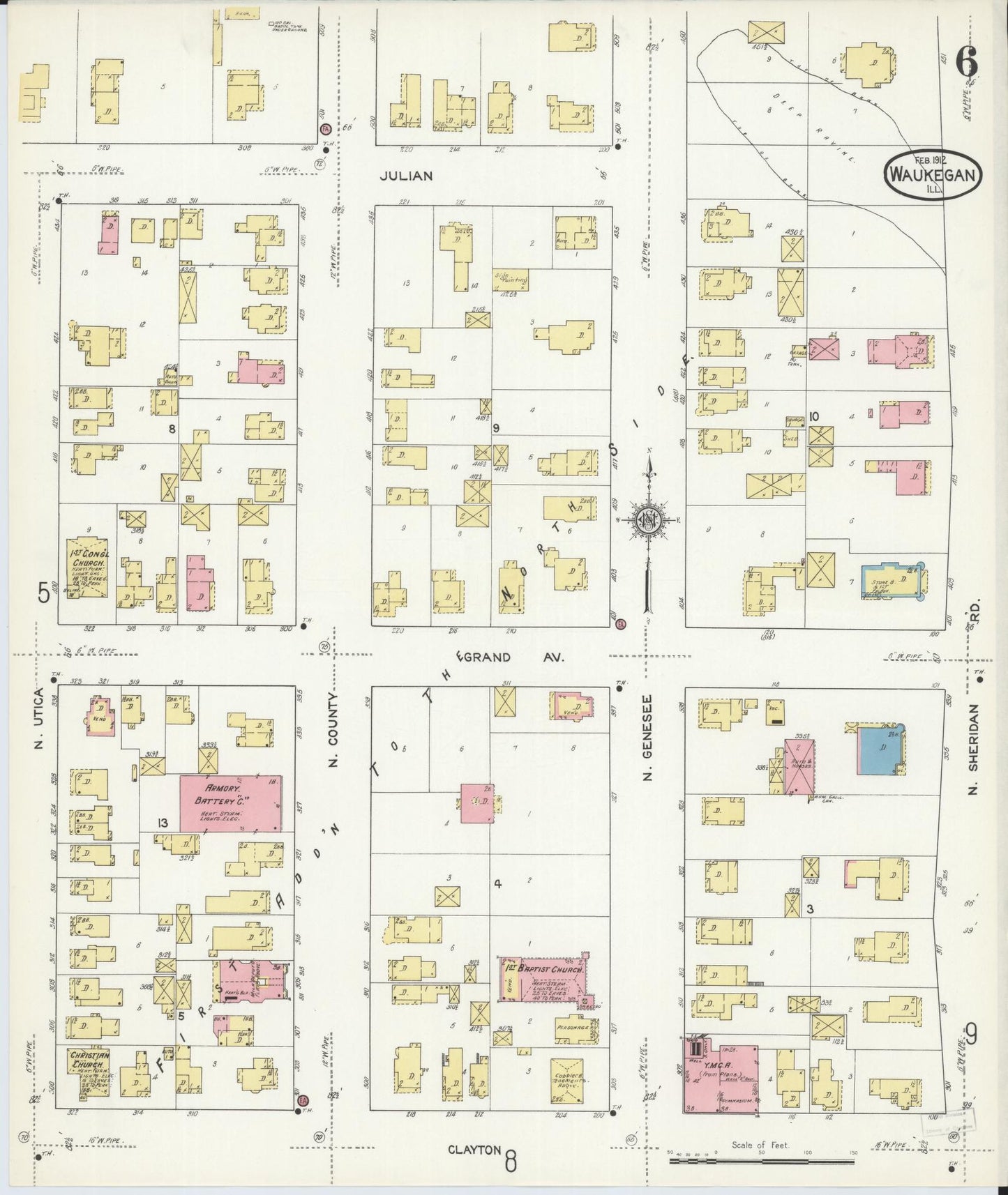Sanborn Fire Insurance Map from Waukegan, Lake County, Illinois. (1912), Sheet 6 – Historic Sanborn Fire Insurance Map Print