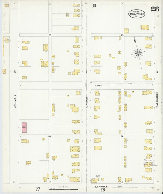 Sanborn Fire Insurance Map from Meadville, Crawford County, Pennsylvania (1905), Sheet #0028 - Historic Sanborn Fire Insurance Map Print, vintage old map wall art, antique decor, genealogy gift, Pennsylvania Pennsylvania map