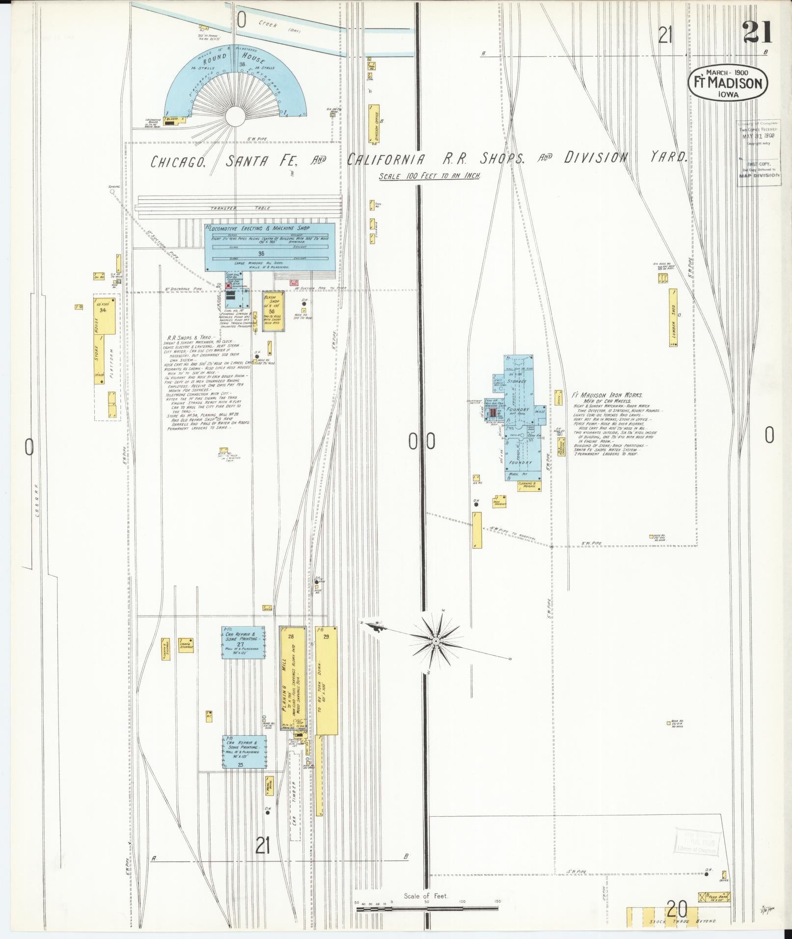 Sanborn Fire Insurance Map from Fort Madison, Lee County, Iowa (1900), Sheet #0021 - Historic Sanborn Fire Insurance Map Print, vintage old map wall art