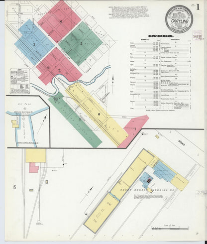 Sanborn Fire Insurance Map from Grayling, Crawford County, Michigan (1909), Sheet #0001 - Complete Map Set gallery image, historic Sanborn map, vintage wall art, Michigan Michigan