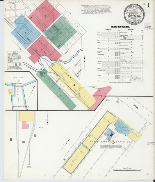 Sanborn Fire Insurance Map from Grayling, Crawford County, Michigan (1909), Sheet #0001 - Complete Map Set gallery image, historic Sanborn map, vintage wall art, Michigan Michigan