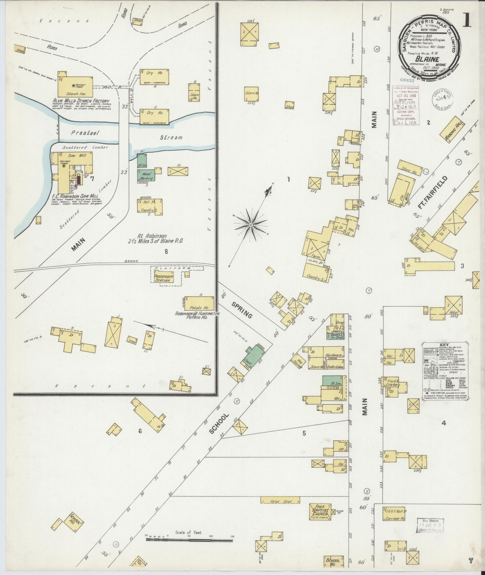 Sanborn Fire Insurance Map from Blaine, Aroostook County, Maine. (1900) – Historic Sanborn Fire Insurance Map Print