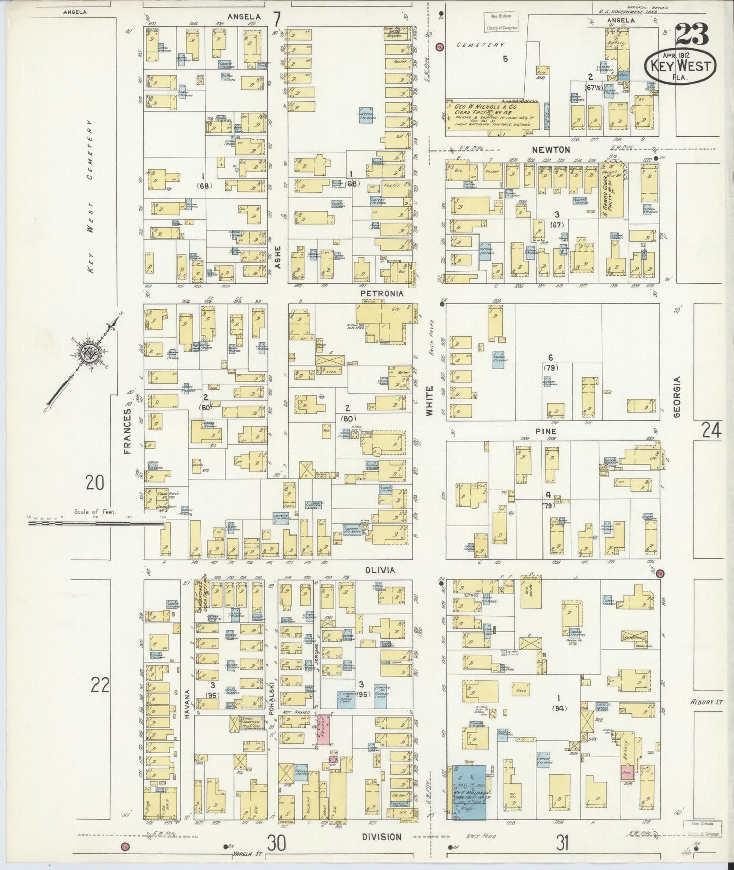 Sanborn Fire Insurance Map from Key West, Monroe County, Florida (1912), Sheet #0023 - Complete Map Set gallery image, historic Sanborn map, vintage wall art, Florida Florida