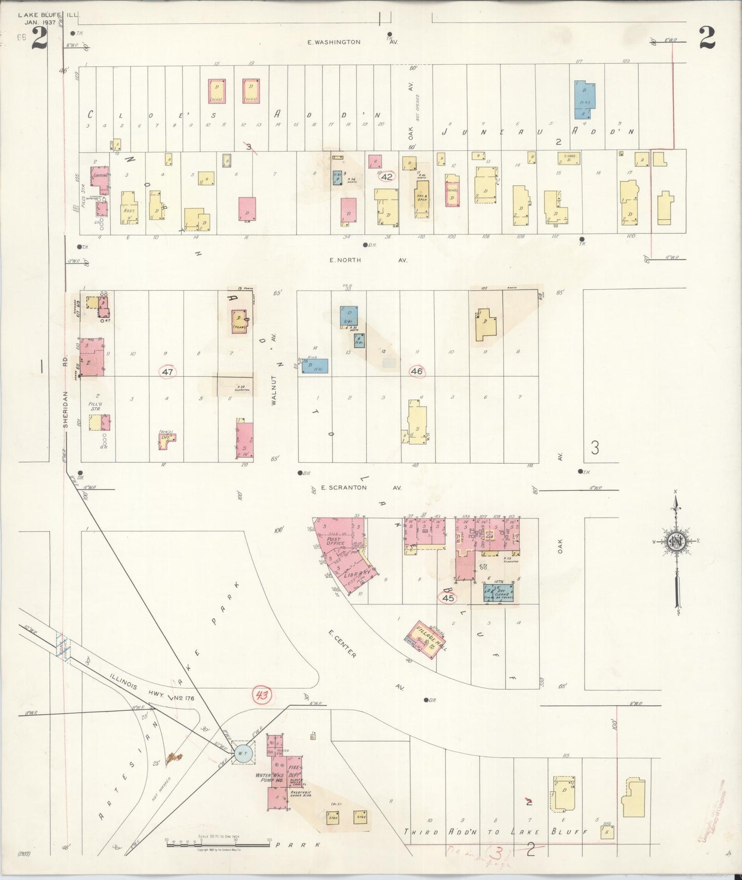 Sanborn Fire Insurance Map from Lake Bluff, Lake County, Illinois (1944), Sheet #0002 - Complete Map Set gallery image, historic Sanborn map, vintage wall art, Illinois Illinois
