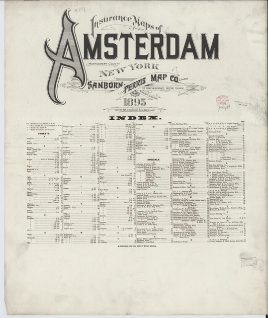Sanborn Fire Insurance Map from Amsterdam, Montgomery County, New York (1895), Sheet #0001 - Historic Sanborn Fire Insurance Map Print, vintage old map wall art, antique decor, genealogy gift, New York New York map