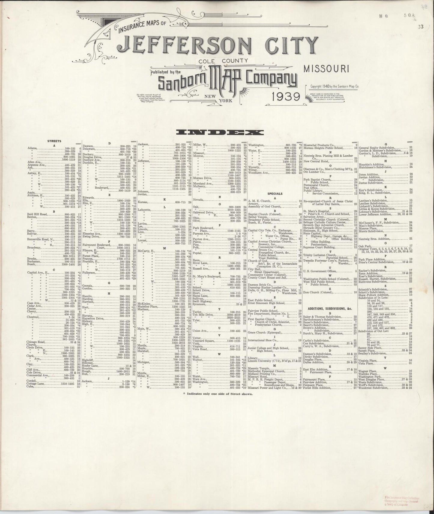 Sanborn Fire Insurance Map from Jefferson City, Cole County, Missouri. (1947) – Historic Sanborn Fire Insurance Map Print