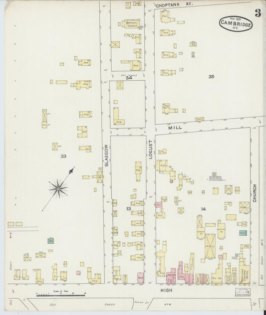 Sanborn Fire Insurance Map from Cambridge, Dorchester County, Maryland (1891), Sheet #0004 - Historic Sanborn Fire Insurance Map Print, vintage old map wall art, antique decor, genealogy gift, Maryland Maryland map