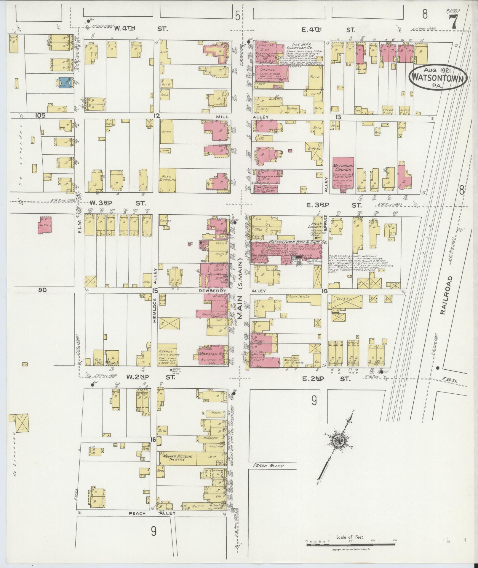 Sanborn Fire Insurance Map from Watsontown, Northumberland County, Pennsylvania (1921), Sheet #0007 - Complete Map Set gallery image, historic Sanborn map, vintage wall art, Pennsylvania Pennsylvania