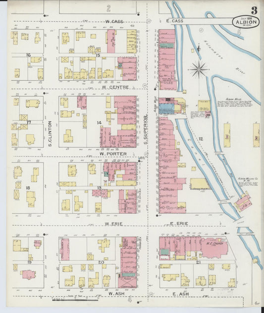 Sanborn Fire Insurance Map from Albion, Calhoun County, Michigan (1893), Sheet #0003 - Historic Sanborn Fire Insurance Map Print, vintage old map wall art, antique decor, genealogy gift, Michigan Michigan map