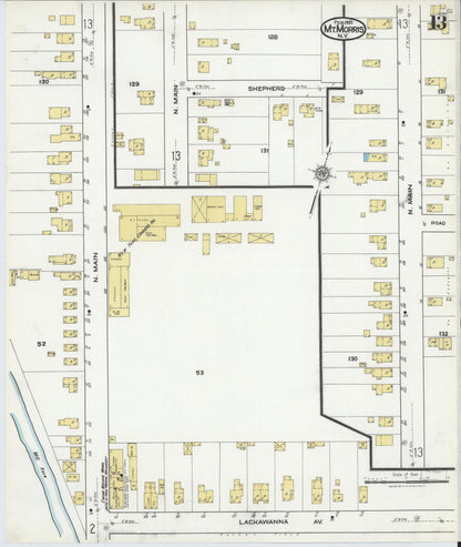 Sanborn Fire Insurance Map from Mount Morris, Livingston County, New York (1921), Sheet #0013 - Historic Sanborn Fire Insurance Map Print, vintage old map wall art, antique decor, genealogy gift, New York New York map