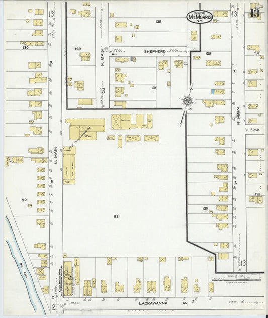 Sanborn Fire Insurance Map from Mount Morris, Livingston County, New York (1921), Sheet #0013 - Historic Sanborn Fire Insurance Map Print, vintage old map wall art, antique decor, genealogy gift, New York New York map