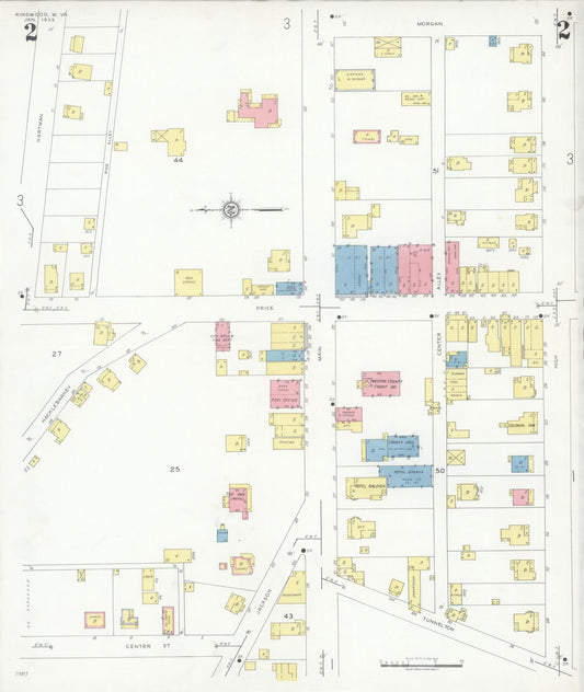 Sanborn Fire Insurance Map from Kingwood, Preston County, West Virginia (1933), Sheet #0002 - Historic Sanborn Fire Insurance Map Print, vintage old map wall art, antique decor, genealogy gift, West Virginia West Virginia map