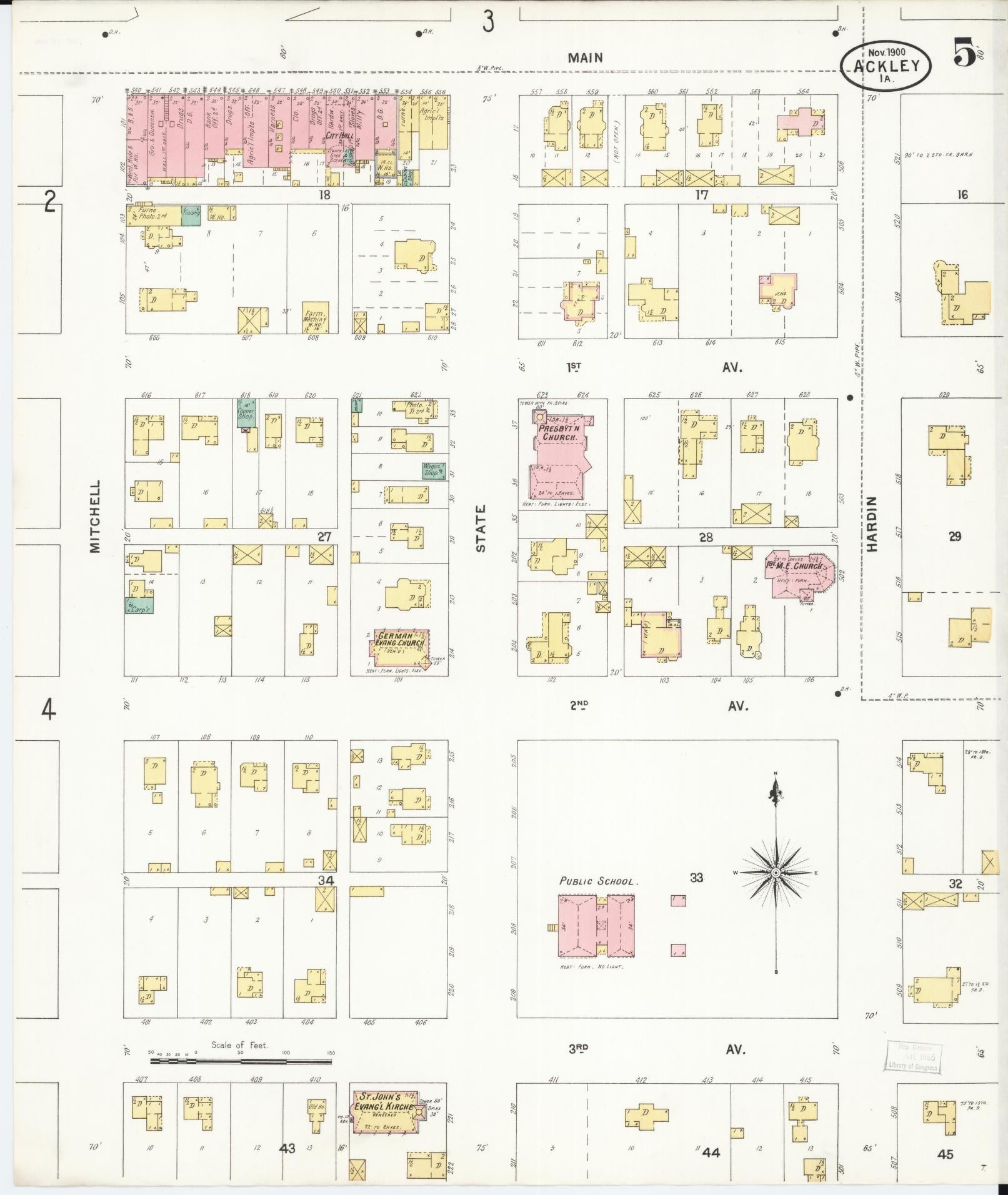 Sanborn Fire Insurance Map from Ackley, Hardin and Franklin Counties, Iowa (1900), Sheet #0005 - Historic Sanborn Fire Insurance Map Print, vintage old map wall art