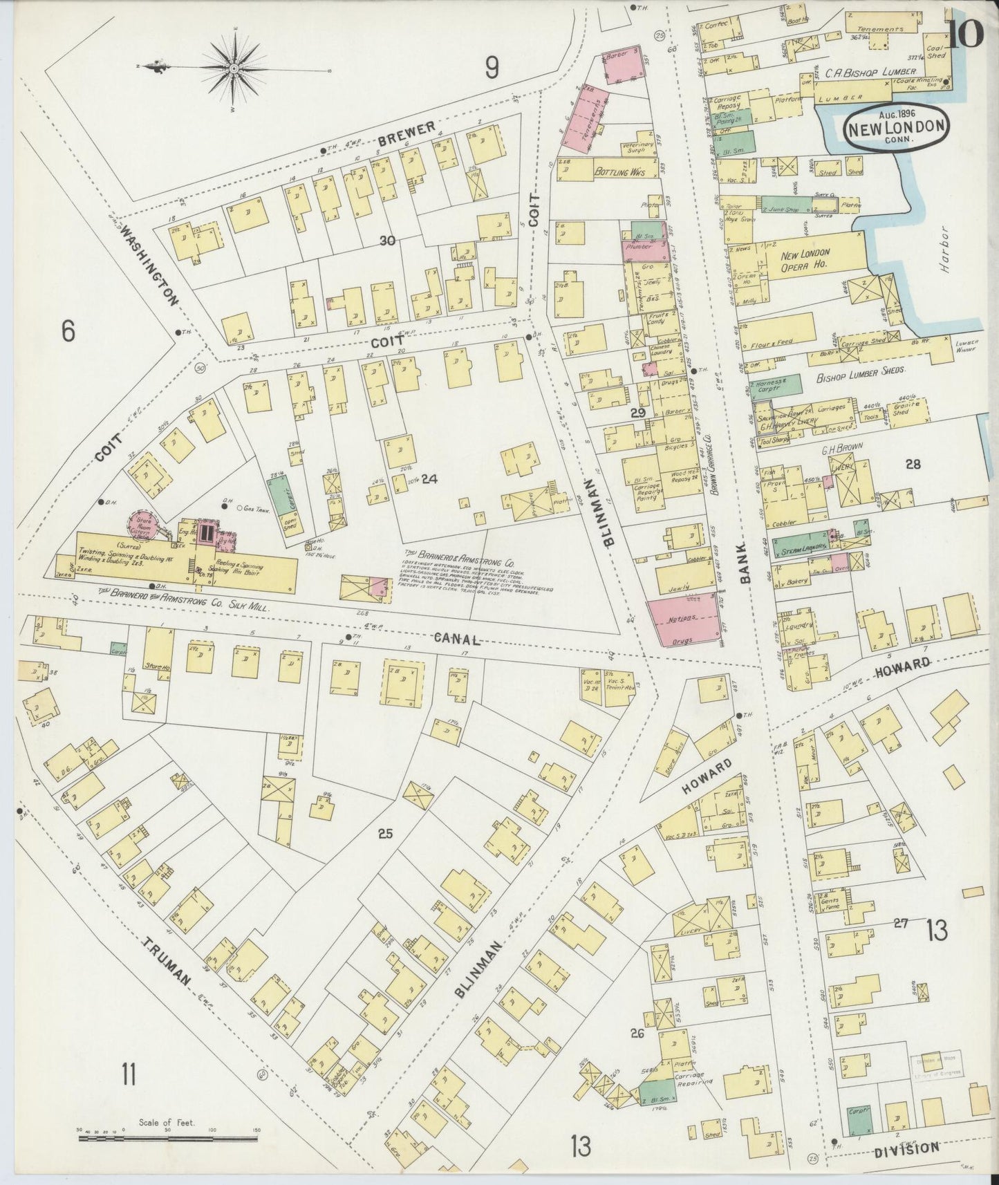 Sanborn Fire Insurance Map from New London, New London County, Connecticut (1896), Sheet #0010 - Complete Map Set gallery image, historic Sanborn map, vintage wall art, Connecticut Connecticut