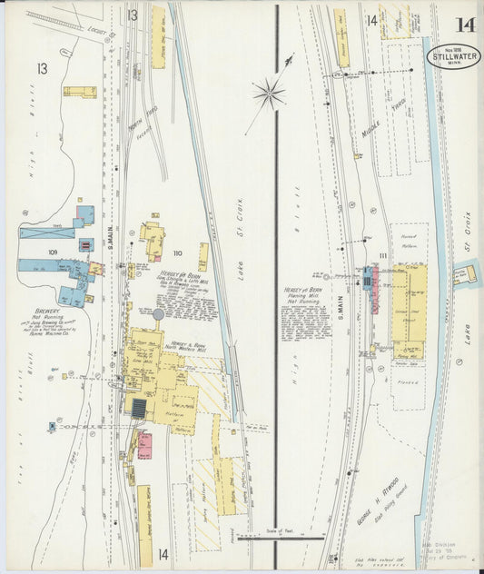 Sanborn Fire Insurance Map from Stillwater, Washington County, Minnesota (1898), Sheet #0014 - Historic Sanborn Fire Insurance Map Print, vintage old map wall art, antique decor, genealogy gift, Minnesota Minnesota map
