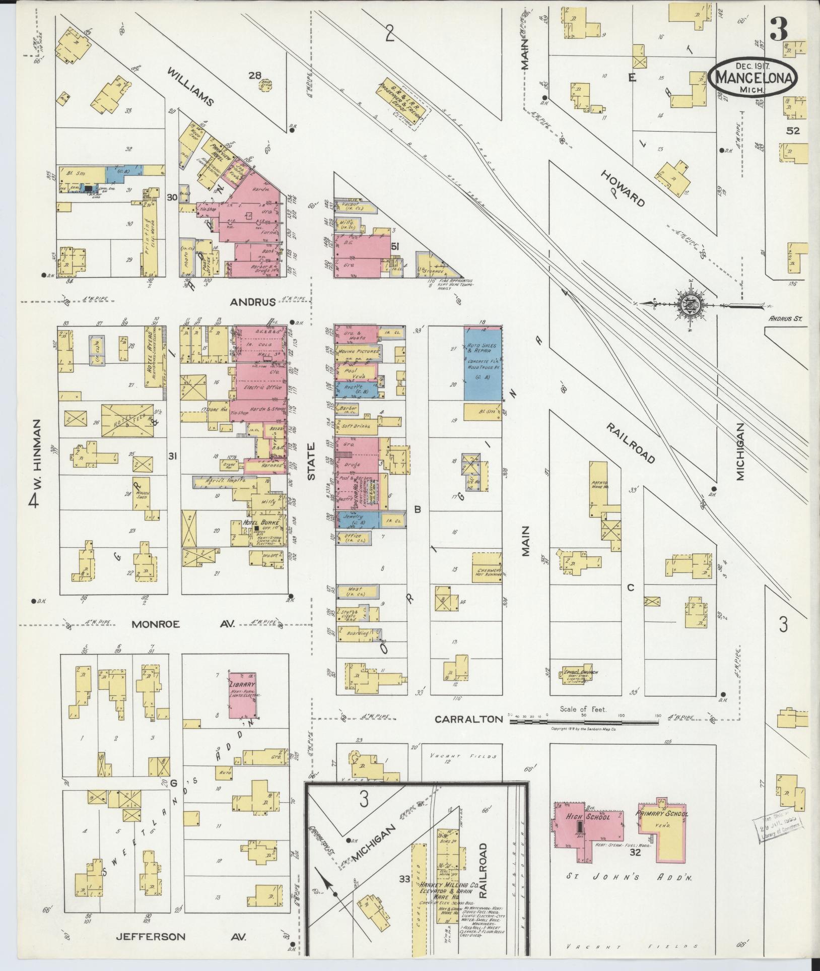 Sanborn Fire Insurance Map from Mancelona, Antrim County, Michigan (1917), Sheet #0003 - Complete Map Set gallery image, historic Sanborn map, vintage wall art, Michigan Michigan