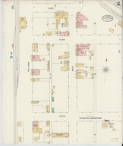 Sanborn Fire Insurance Map from Tifton, Tift County, Georgia (1898), Sheet #0002 - Complete Map Set gallery image, historic Sanborn map, vintage wall art, Georgia Georgia
