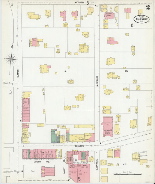 Sanborn Fire Insurance Map from Asheville, Buncombe County, North Carolina (1901), Sheet #0002 - Historic Sanborn Fire Insurance Map Print, vintage old map wall art, antique decor, genealogy gift, North Carolina North Carolina map