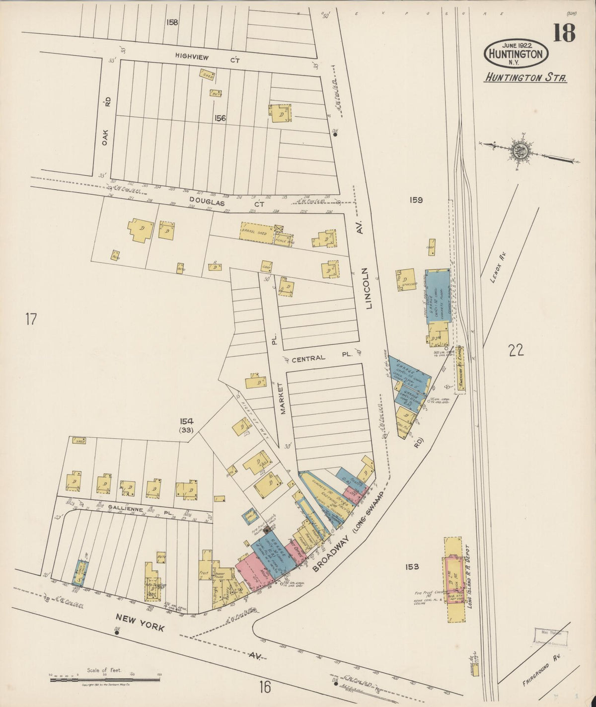 Sanborn Fire Insurance Map from Huntington, Suffolk County, New York (1922), Sheet #0018 - Complete Map Set gallery image, historic Sanborn map, vintage wall art, New York New York