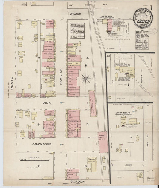 Sanborn Fire Insurance Map from Dalton, Whitfield County, Georgia (1885), Sheet #0001 - Complete Map Set gallery image, historic Sanborn map, vintage wall art, Georgia Georgia
