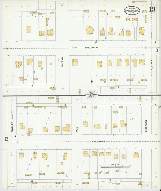 Sanborn Fire Insurance Map from San Angelo, Tom Green County, Texas (1904), Sheet #0013 - Historic Sanborn Fire Insurance Map Print, vintage old map wall art, antique decor, genealogy gift, Texas Texas map