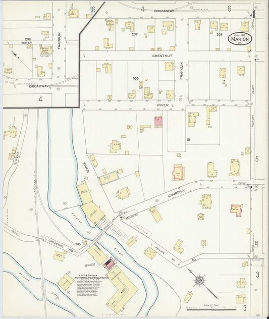 Sanborn Fire Insurance Map from Marion, Smyth County, Virginia (1913), Sheet #0004 - Historic Sanborn Fire Insurance Map Print, vintage old map wall art, antique decor, genealogy gift, Virginia Virginia map