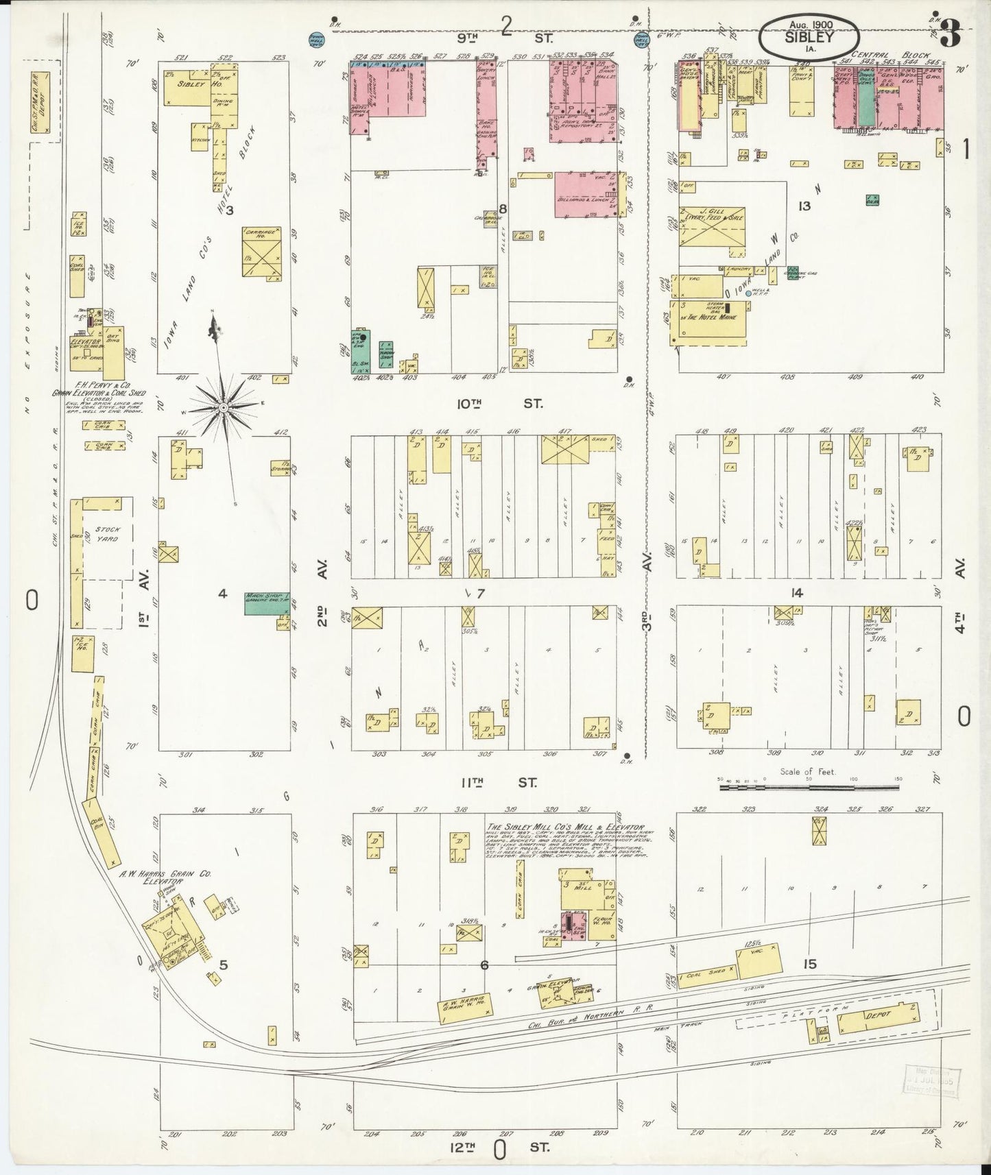 Sanborn Fire Insurance Map from Sibley, Osceola County, Iowa (1900), Sheet #0003 - Historic Sanborn Fire Insurance Map Print, vintage old map wall art