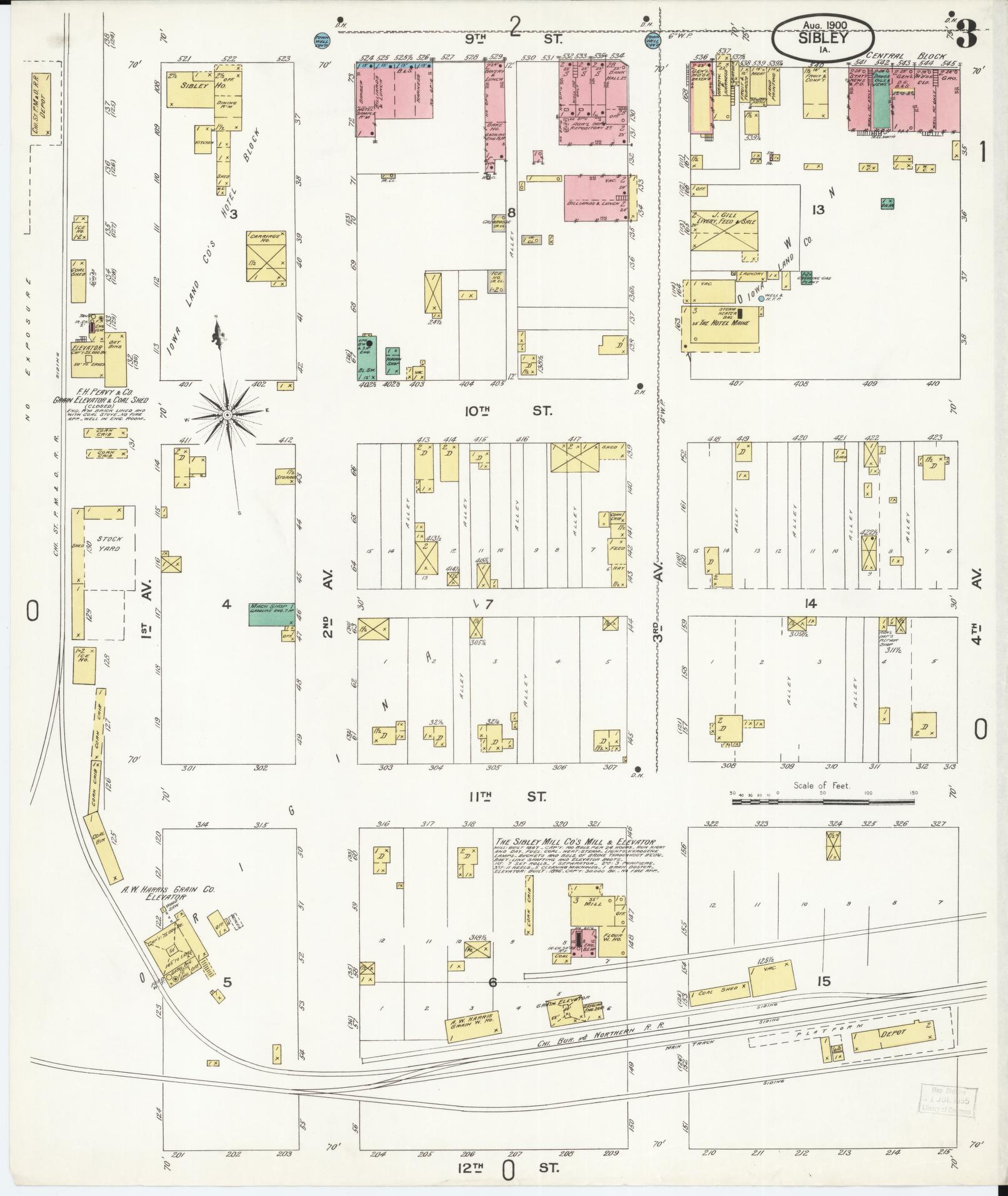 Sanborn Fire Insurance Map from Sibley, Osceola County, Iowa (1900), Sheet #0003 - Historic Sanborn Fire Insurance Map Print, vintage old map wall art