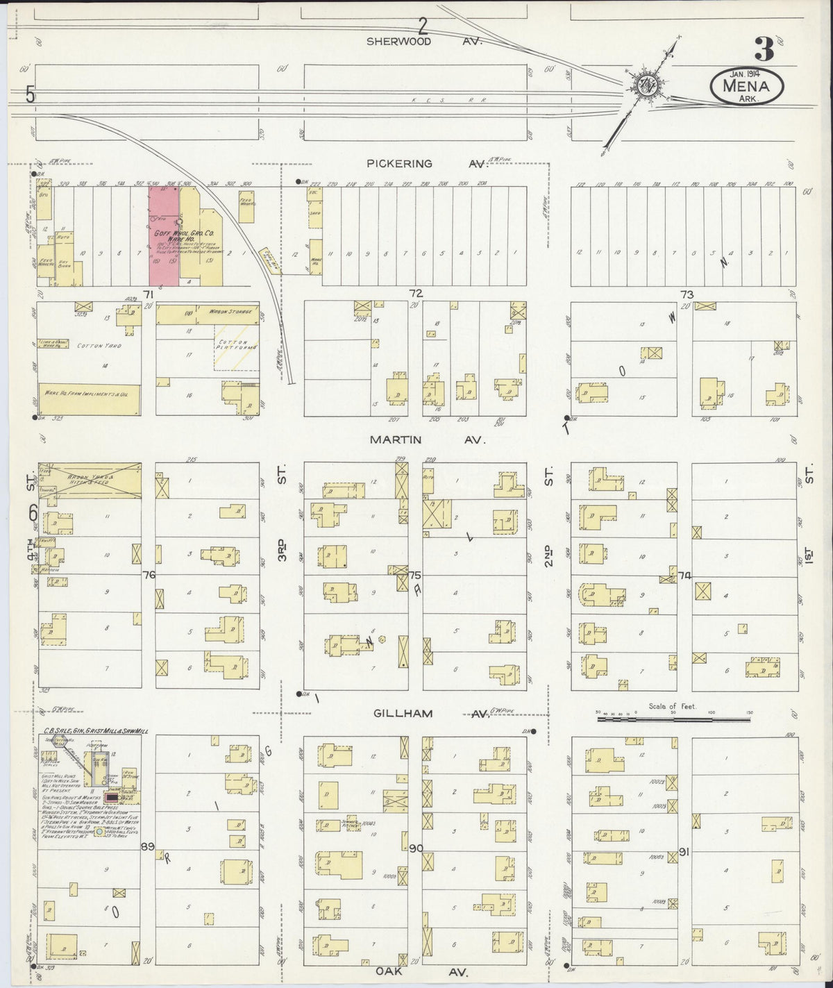 Sanborn Fire Insurance Map from Mena, Polk County, Arkansas (1914), Sheet #0003 - Complete Map Set gallery image, historic Sanborn map, vintage wall art, Arkansas Arkansas