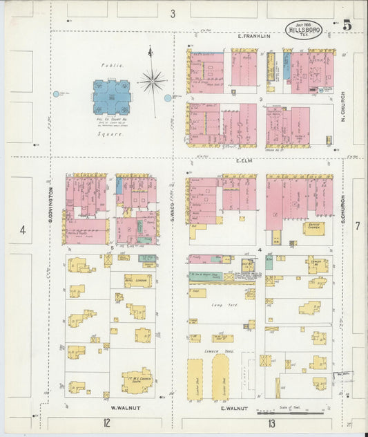 Sanborn Fire Insurance Map from Hillsboro, Hill County, Texas (1905), Sheet #0005 - Historic Sanborn Fire Insurance Map Print, vintage old map wall art, antique decor, genealogy gift, Texas Texas map