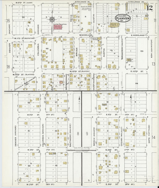 Sanborn Fire Insurance Map from Plainview, Hale County, Texas (1921), Sheet #0012 - Historic Sanborn Fire Insurance Map Print, vintage old map wall art, antique decor, genealogy gift, Texas Texas map