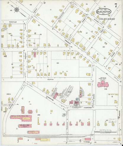 Sanborn Fire Insurance Map from Burlington, Alamance County, North Carolina (1918), Sheet #0007 - Complete Map Set gallery image, historic Sanborn map, vintage wall art, North Carolina North Carolina
