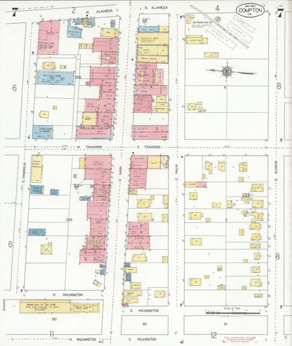 Sanborn Fire Insurance Map from Compton, Los Angeles County, California (1925), Sheet #0007 - Historic Sanborn Fire Insurance Map Print, vintage old map wall art, antique decor, genealogy gift, California California map