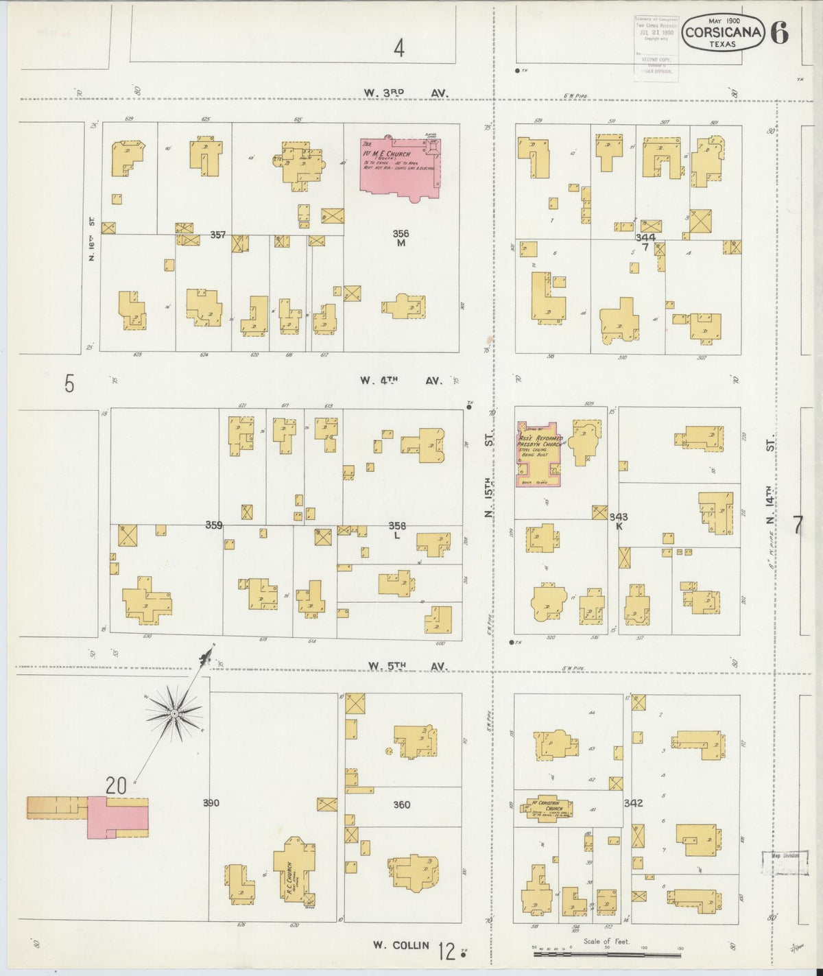 Sanborn Fire Insurance Map from Corsicana, Navarro County, Texas (1900), Sheet #0006 - Complete Map Set gallery image, historic Sanborn map, vintage wall art, Texas Texas