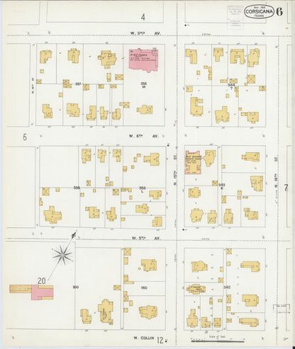 Sanborn Fire Insurance Map from Corsicana, Navarro County, Texas (1900), Sheet #0006 - Complete Map Set gallery image, historic Sanborn map, vintage wall art, Texas Texas