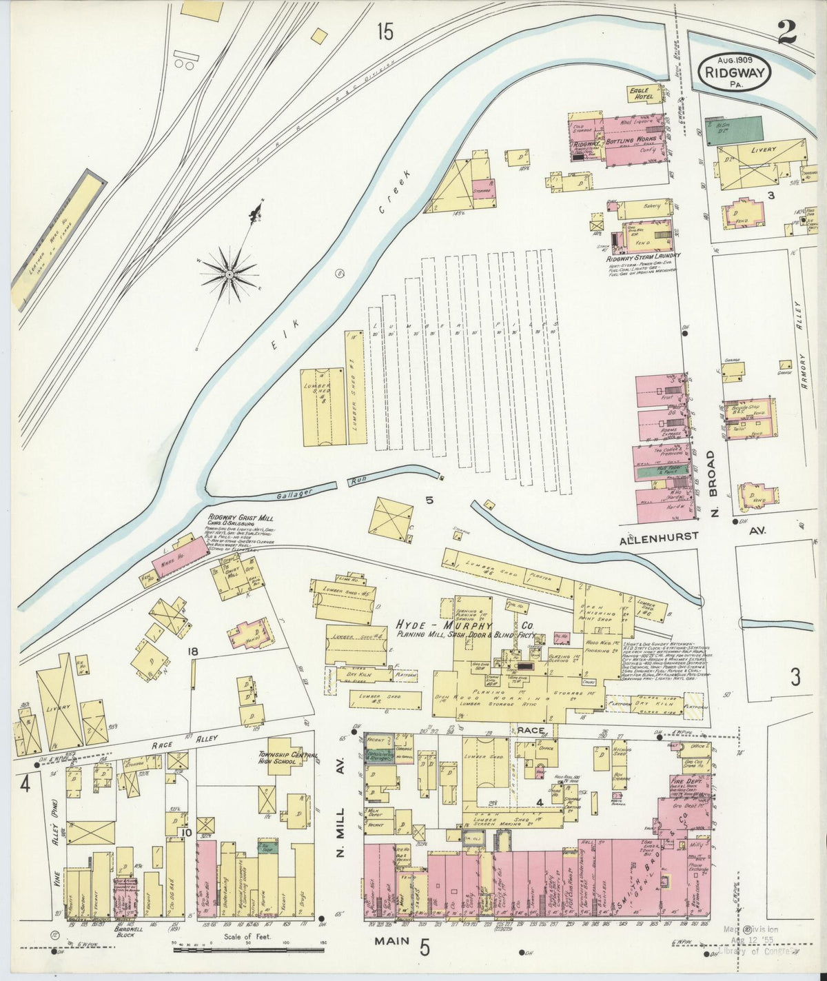 Sanborn Fire Insurance Map from Ridgway, Elk County, Pennsylvania (1909), Sheet #0002 - Historic Sanborn Fire Insurance Map Print, vintage old map wall art, antique decor, genealogy gift, Pennsylvania Pennsylvania map