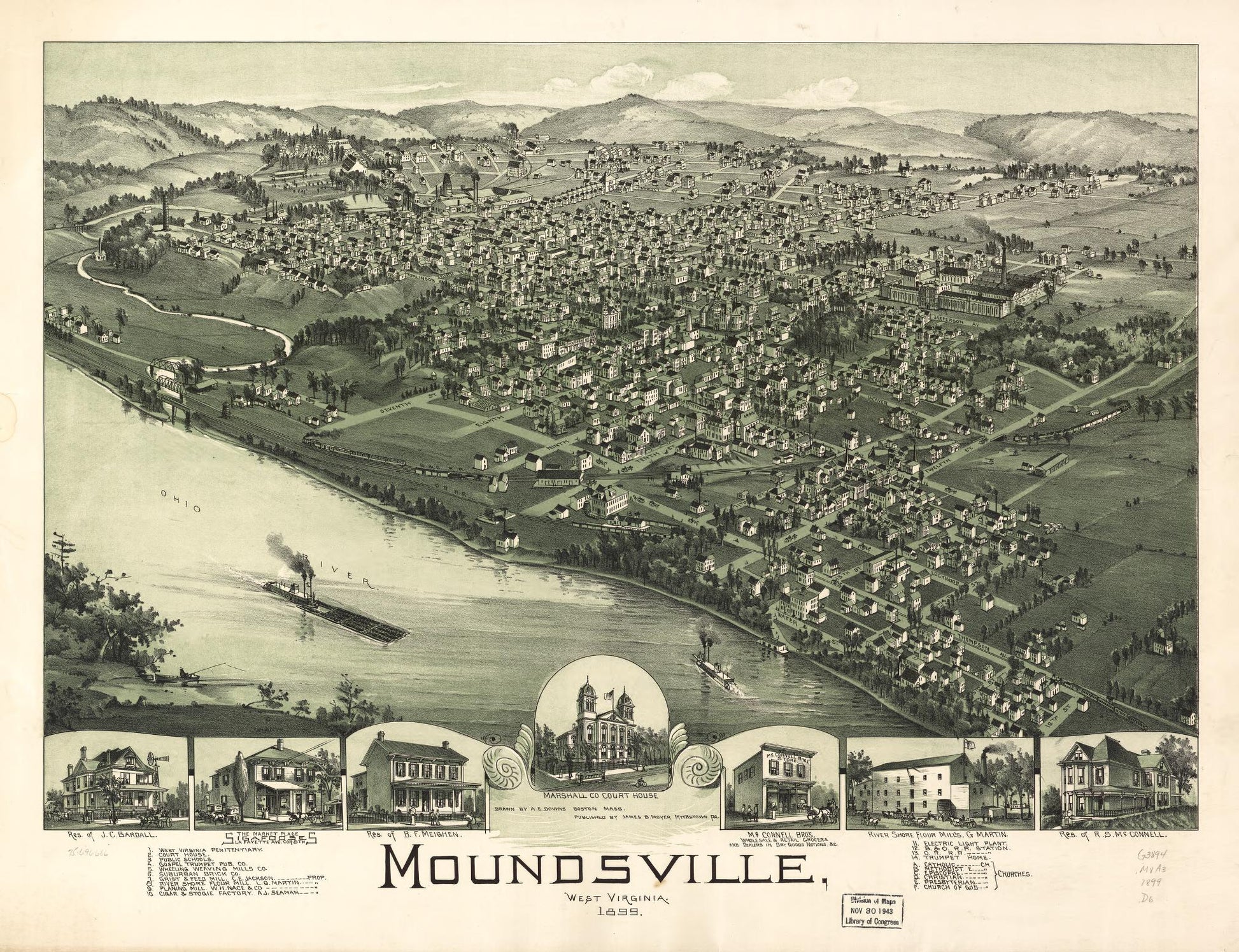 Moundsville, West Virginia 1899. (1899) – Historic Bird’s-Eye View Panorama Print