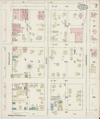 Sanborn Fire Insurance Map from Waco, McLennan County, Texas (1885), Sheet #0007 - Complete Map Set gallery image, historic Sanborn map, vintage wall art, Texas Texas
