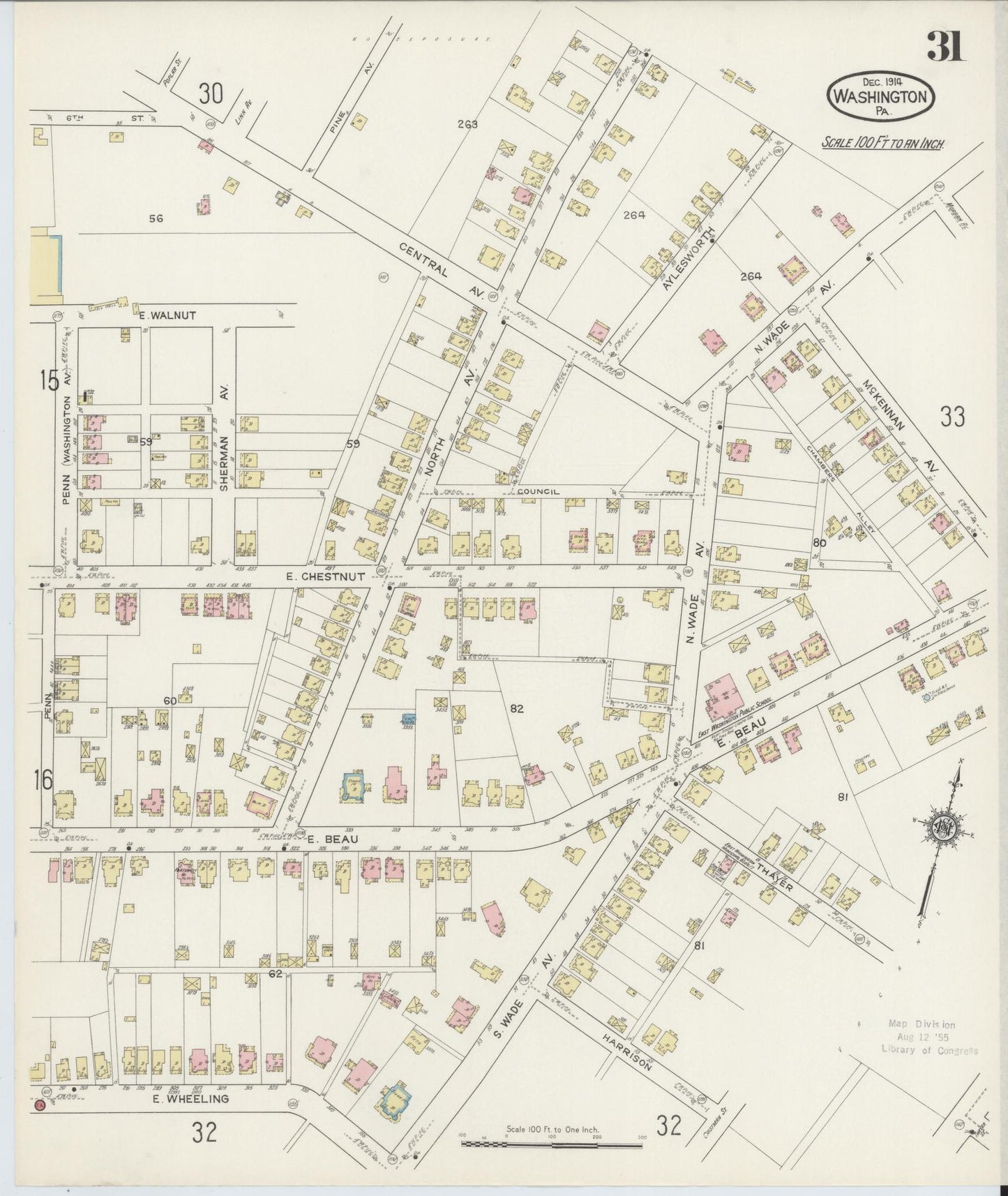 Sanborn Fire Insurance Map from Washington, Washington County, Pennsylvania (1914), Sheet #0031 - Historic Sanborn Fire Insurance Map Print, vintage old map wall art, antique decor, genealogy gift, Pennsylvania Pennsylvania map